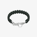 The Palm Evergreen braided nylon rope dog collar with durable zinc alloy chain and D-ring for medium and large dogs on a white background