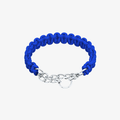 The Palm Ocean Blue braided nylon rope dog collar with durable zinc alloy chain and D-ring for medium and large dogs on a white background
