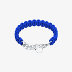 The Palm Ocean Blue braided nylon rope dog collar with durable zinc alloy chain and D-ring for medium and large dogs on a white background