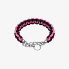The Palm TwistRope™ braided dog collar in Berry Blush with durable nylon rope, heavy-duty steel slip chain, and adjustable fit for medium and large dogs.