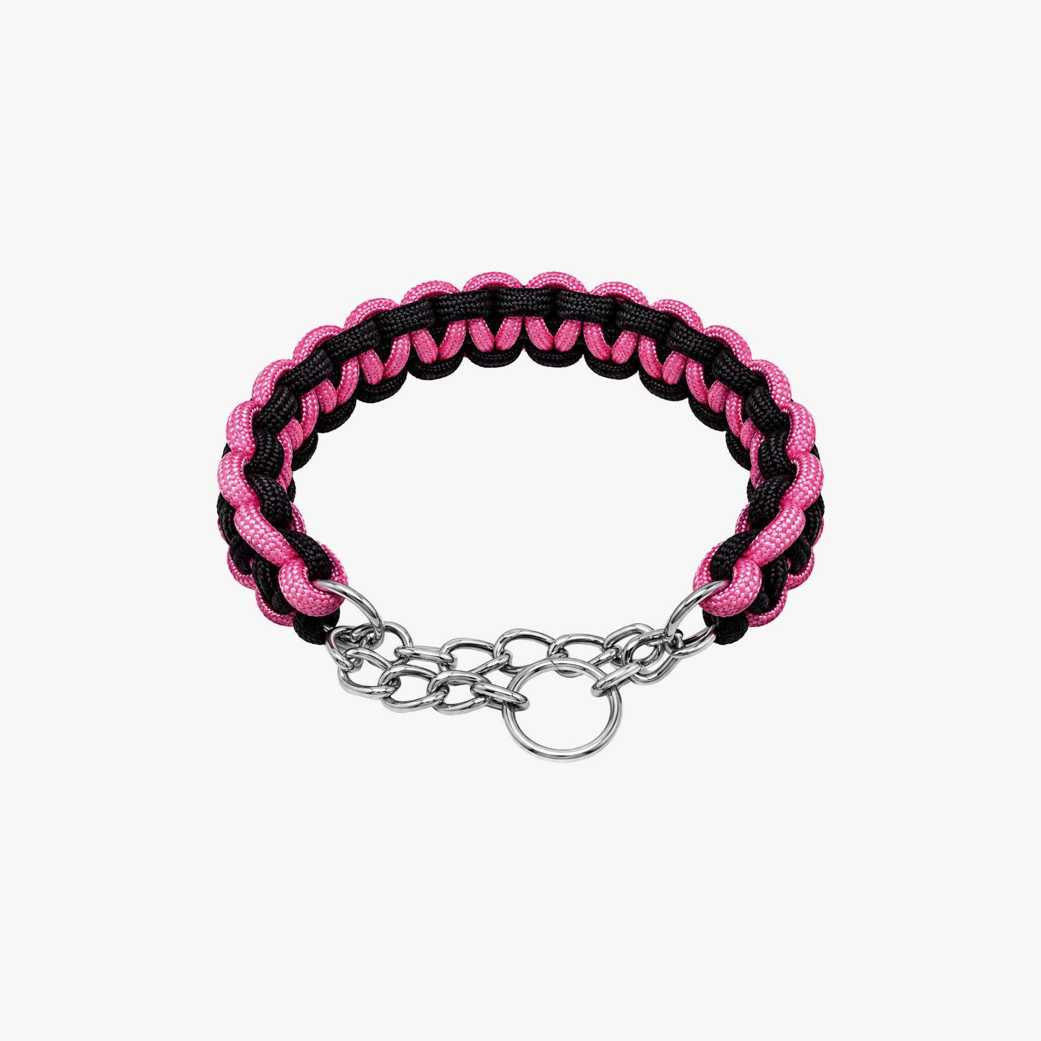 The Palm TwistRope™ braided dog collar in Berry Blush with durable nylon rope, heavy-duty steel slip chain, and adjustable fit for medium and large dogs.