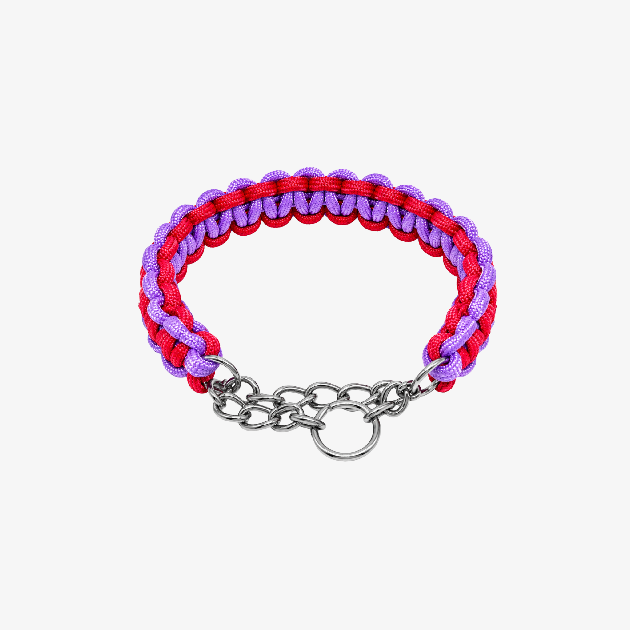 The Palm TwistRope™ braided dog collar in Bubblegum Pink with durable nylon rope, heavy-duty steel slip chain, and adjustable fit for medium and large dogs.