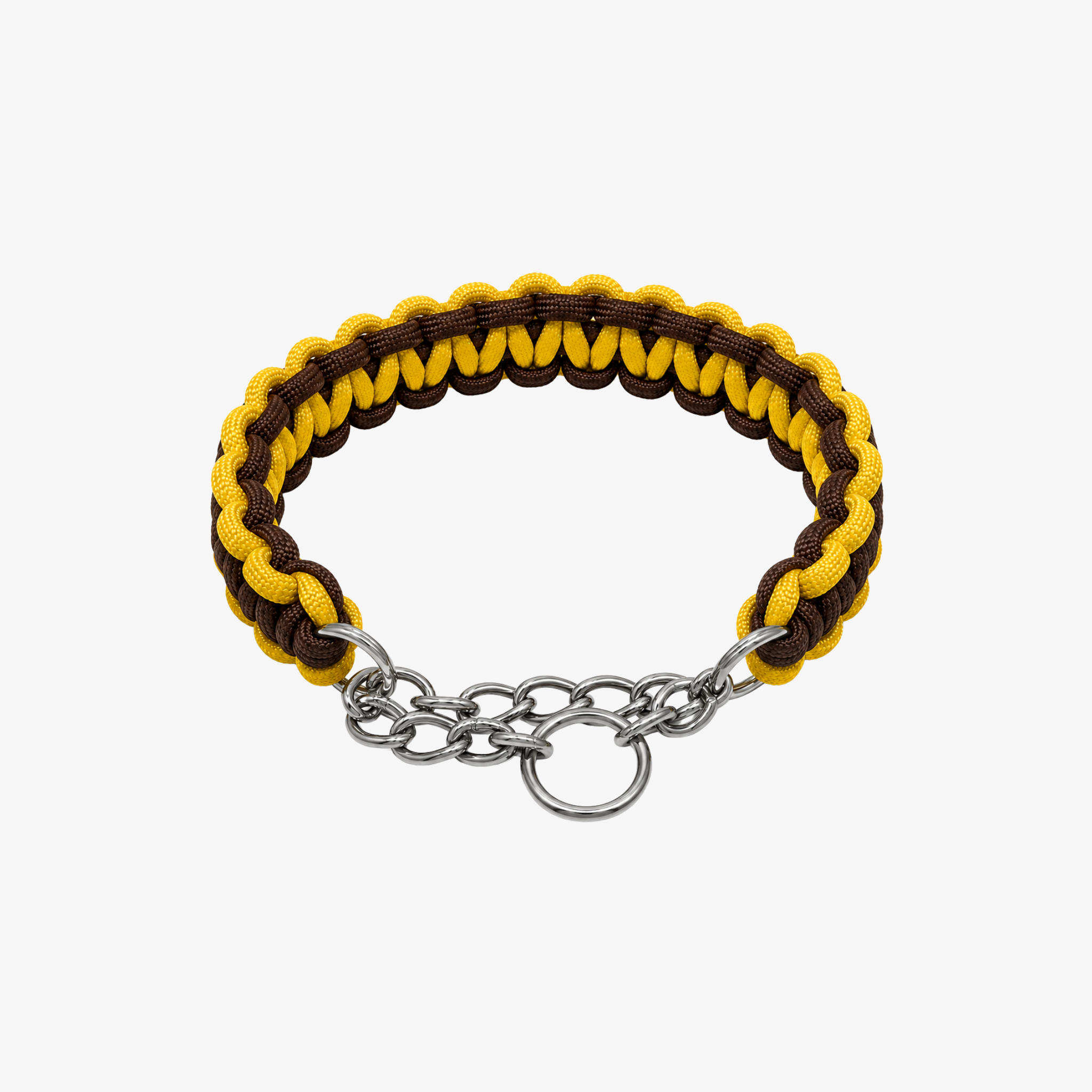 The Palm TwistRope™ braided dog collar in Coffee Brown with durable nylon rope, heavy-duty steel slip chain, and adjustable fit for medium and large dogs.