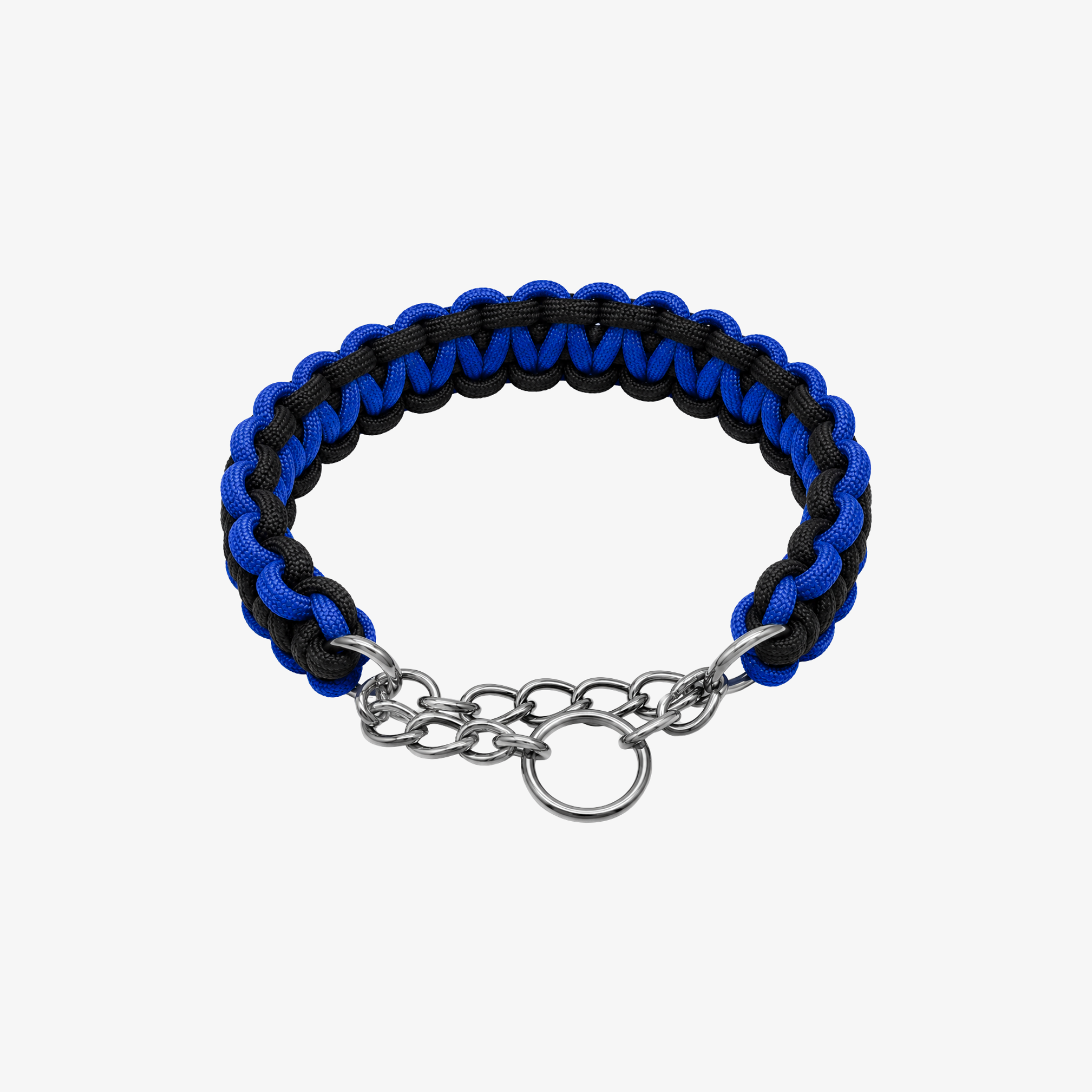The Palm TwistRope™ braided dog collar in Royal Blue with durable nylon rope, heavy-duty steel slip chain, and adjustable fit for medium and large dogs.