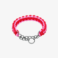 The Palm TwistRope™ two-tone braided dog collar in Crimson Red and Bubblegum Pink with durable nylon rope, heavy-duty steel slip chain, and adjustable fit for medium and large dogs.