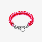 The Palm TwistRope™ two-tone braided dog collar in Crimson Red and Bubblegum Pink with durable nylon rope, heavy-duty steel slip chain, and adjustable fit for medium and large dogs.