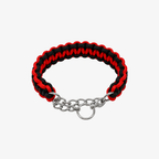 The Palm TwistRope™ two-tone braided dog collar in Crimson Red and Sage Green with durable nylon rope, heavy-duty steel slip chain, and adjustable fit for medium and large dogs.