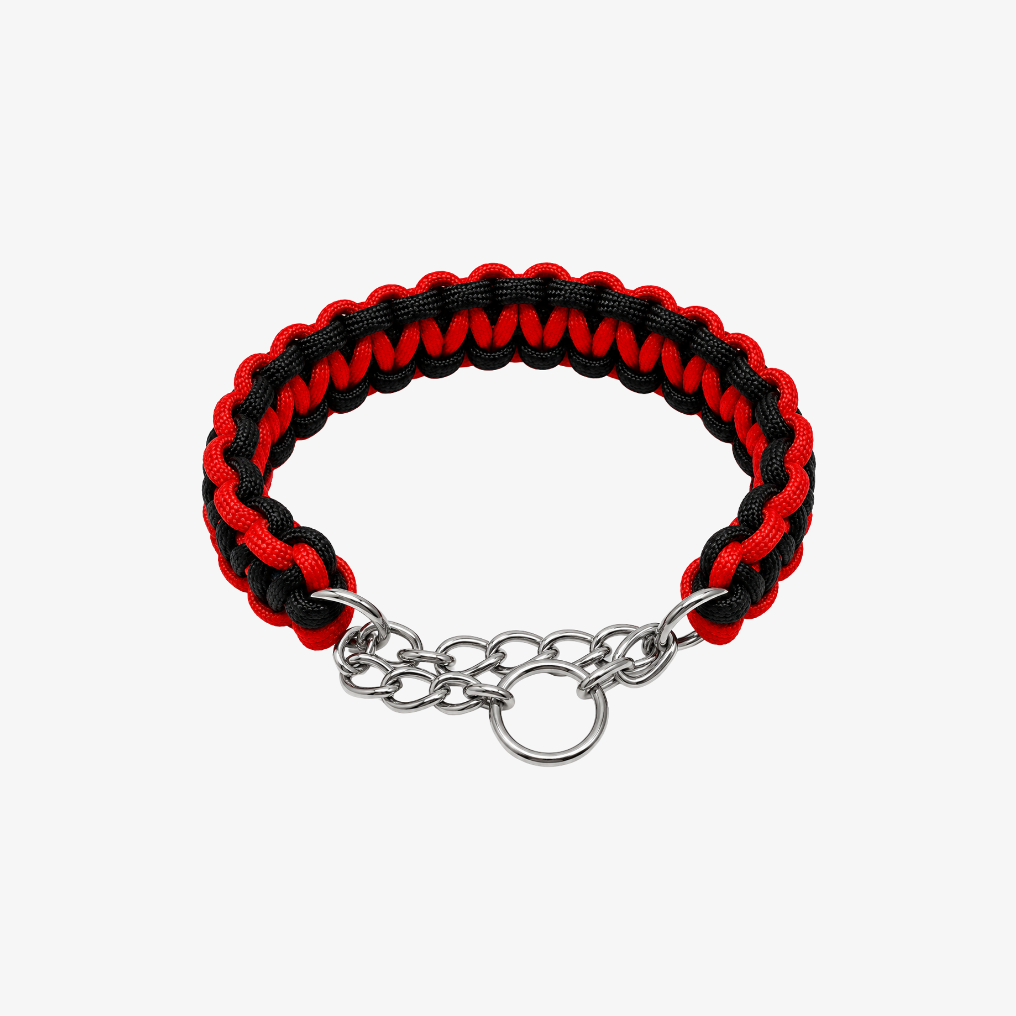 The Palm TwistRope™ two-tone braided dog collar in Crimson Red and Sage Green with durable nylon rope, heavy-duty steel slip chain, and adjustable fit for medium and large dogs.