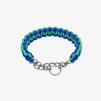 The Palm TwistRope™ two-tone braided dog collar in Ocean Mint and Royal Blue with durable nylon rope, heavy-duty steel slip chain, and adjustable fit for medium and large dogs.