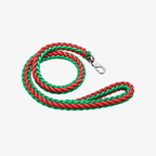 The Palm TwistRope™ two-tone braided rope dog leash in Crimson Red and Sage Green with durable nylon rope, heavy-duty metal swivel clip, and comfortable hand loop for medium and large dogs.