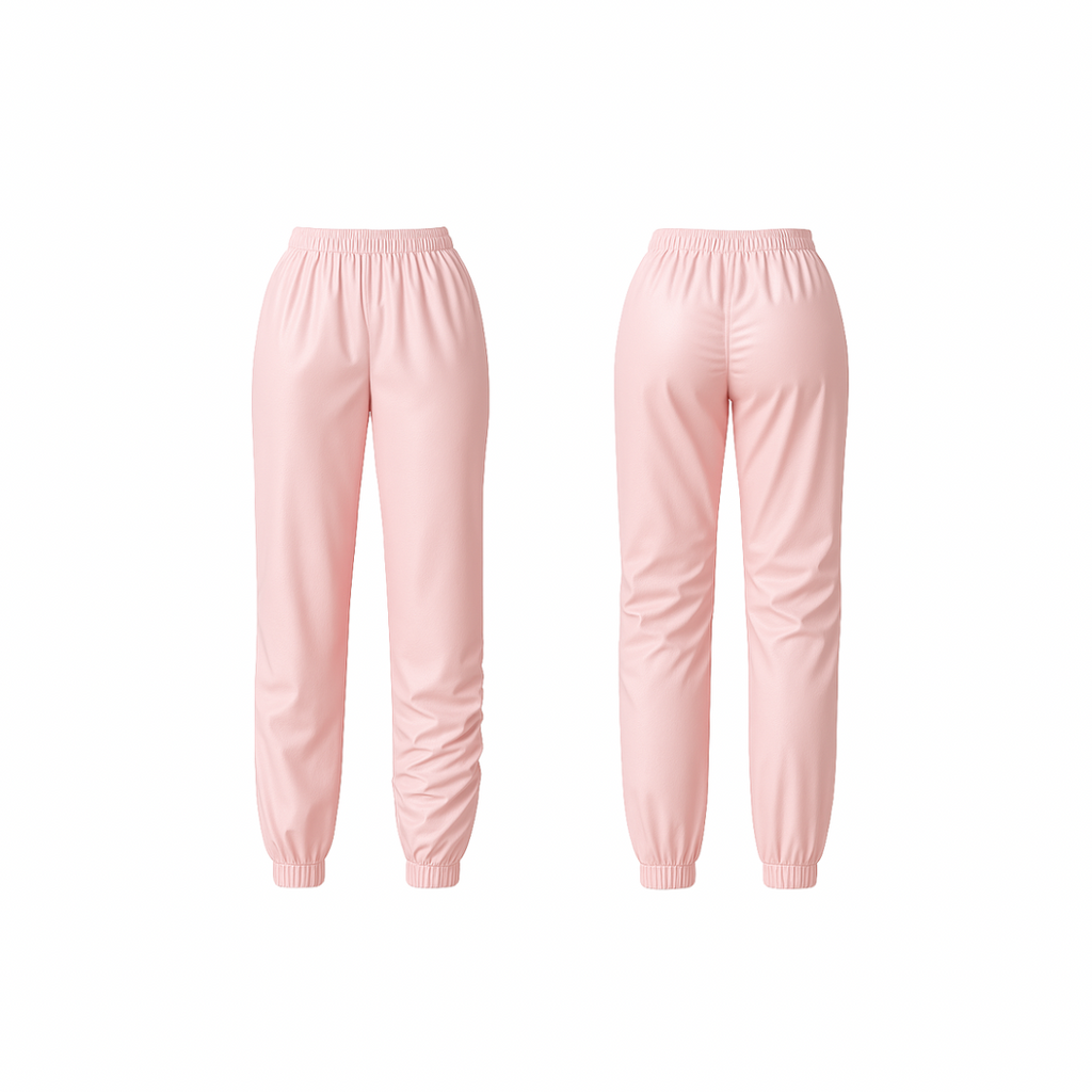 Minimalist blush-pink joggers with a sculpting high-rise fit and tapered ankle design — crafted for effortless comfort and everyday elegance.