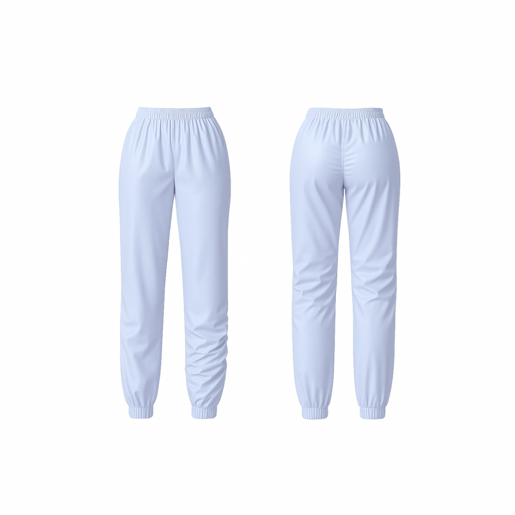 Minimalist ice blue joggers with a sculpting high-rise fit and tapered ankle design — crafted for effortless comfort and everyday elegance.