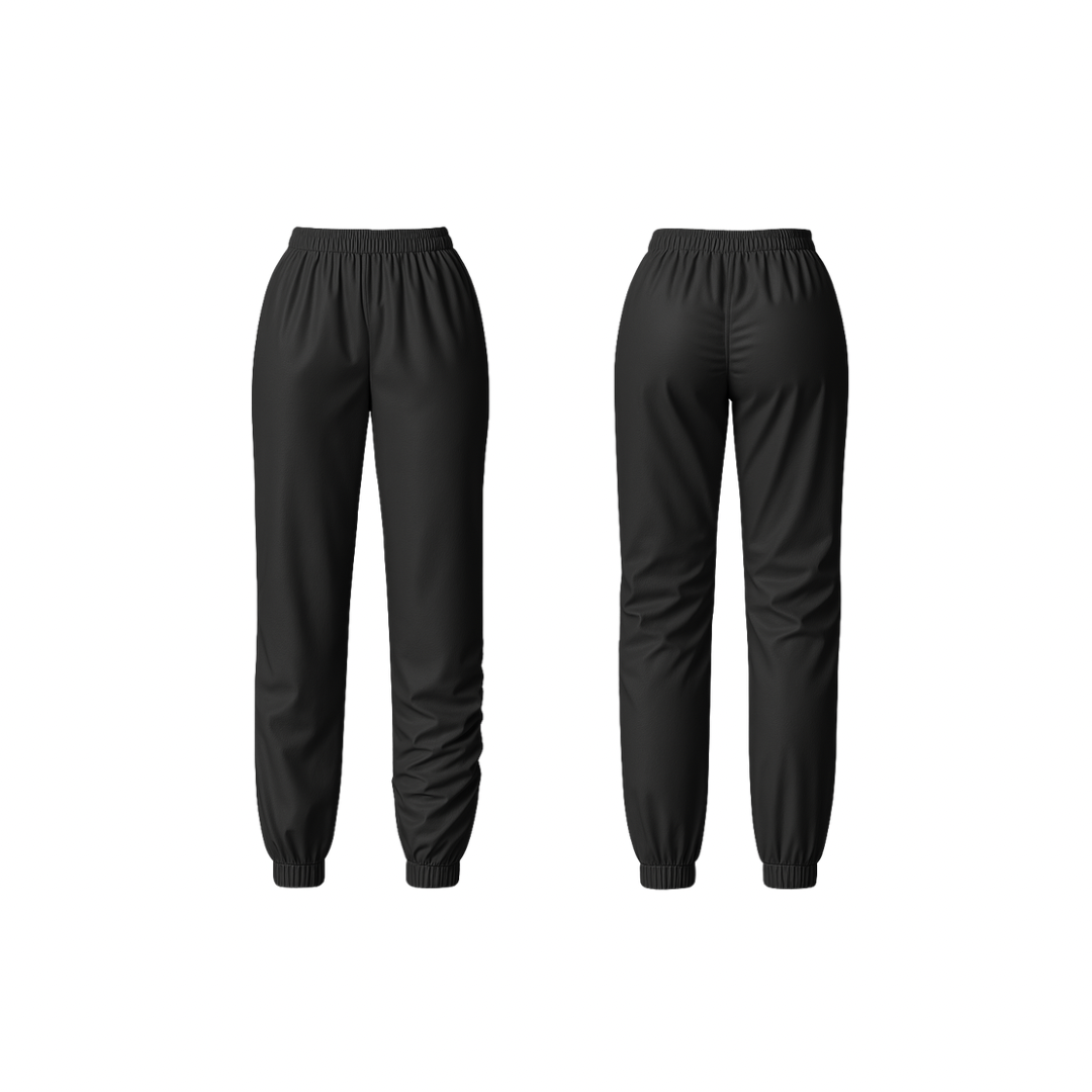 Minimalist jet black joggers with a sculpting high-rise fit and tapered ankle design — crafted for effortless comfort and everyday elegance.