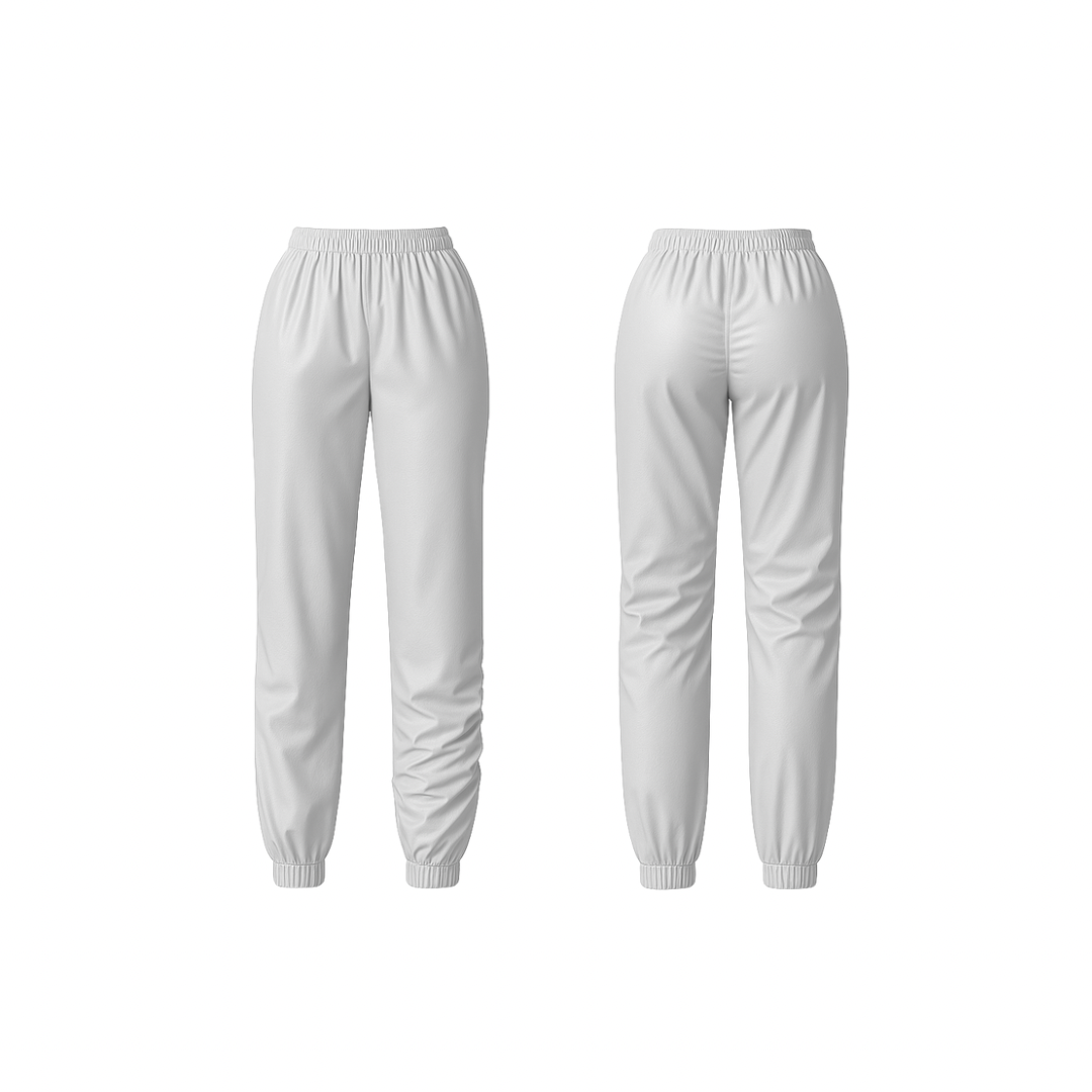 Minimalist white joggers with a sculpting high-rise fit and tapered ankle design — crafted for effortless comfort and everyday elegance.