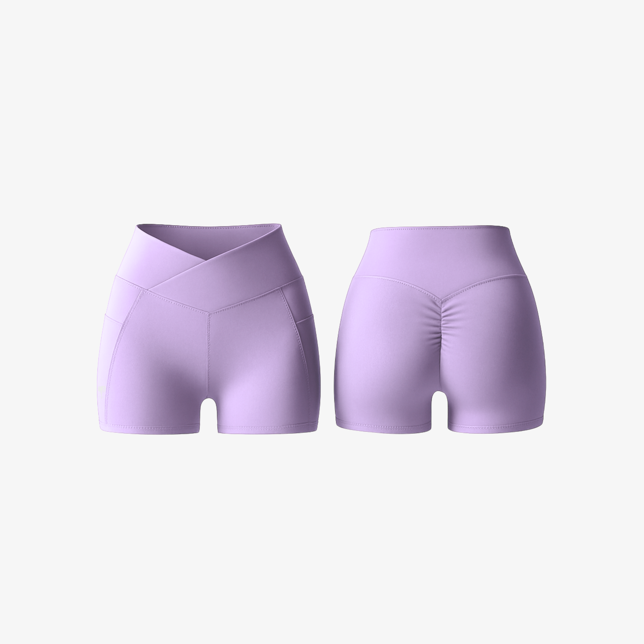 Lavender Milk V-Waist™ yoga shorts with a signature V-cut front silhouette