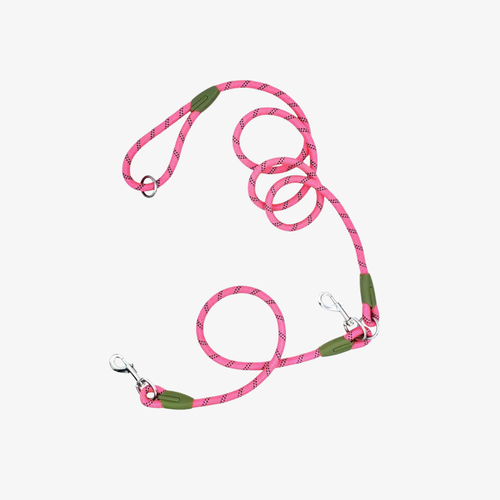 AquaTrail™ Leash heavy duty adjustable hands free climbing rope dog leash with dual metal carabiners in pink