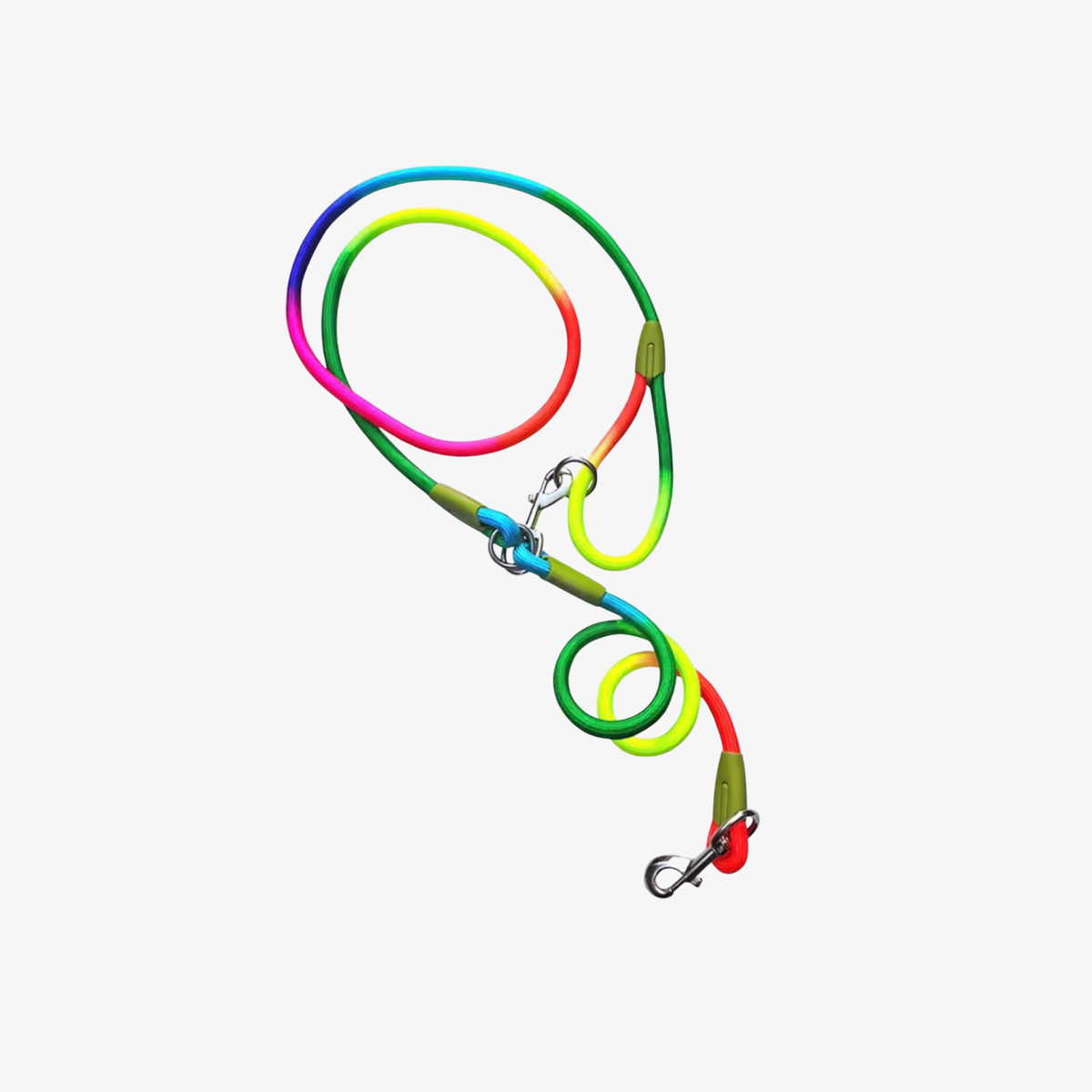AquaTrail™ Leash heavy duty adjustable hands free climbing rope dog leash with dual metal carabiners in rainbow multicolor
