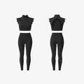 CloudPetal workout set in black featuring scallop trim crop top and high-waisted leggings by The Palm
