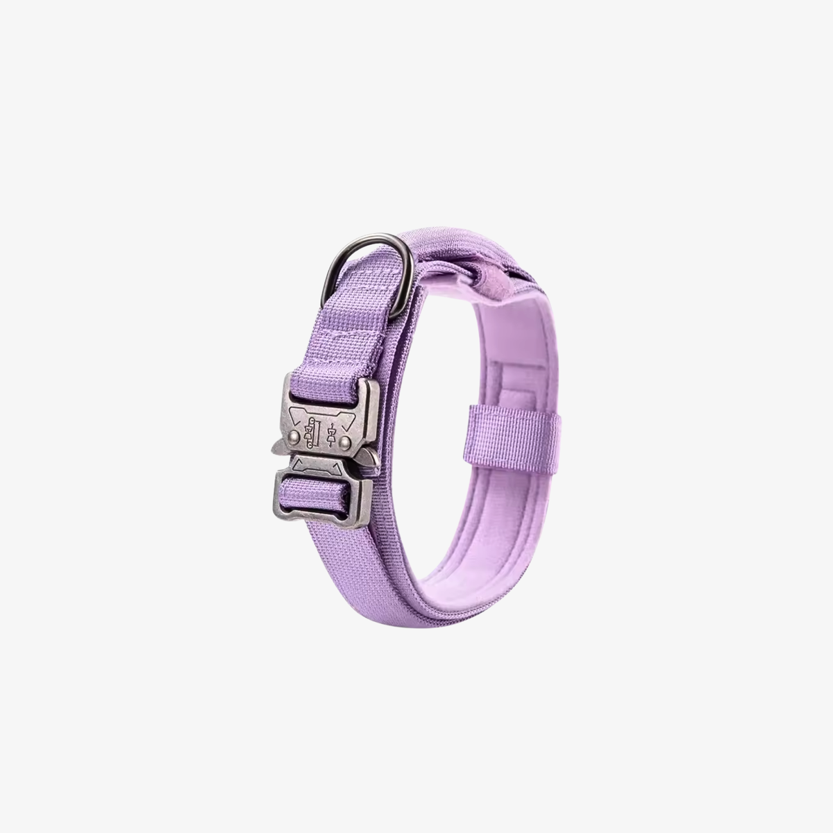 Tactical nylon dog collar with quick-release metal hardware in lavender by The Palm