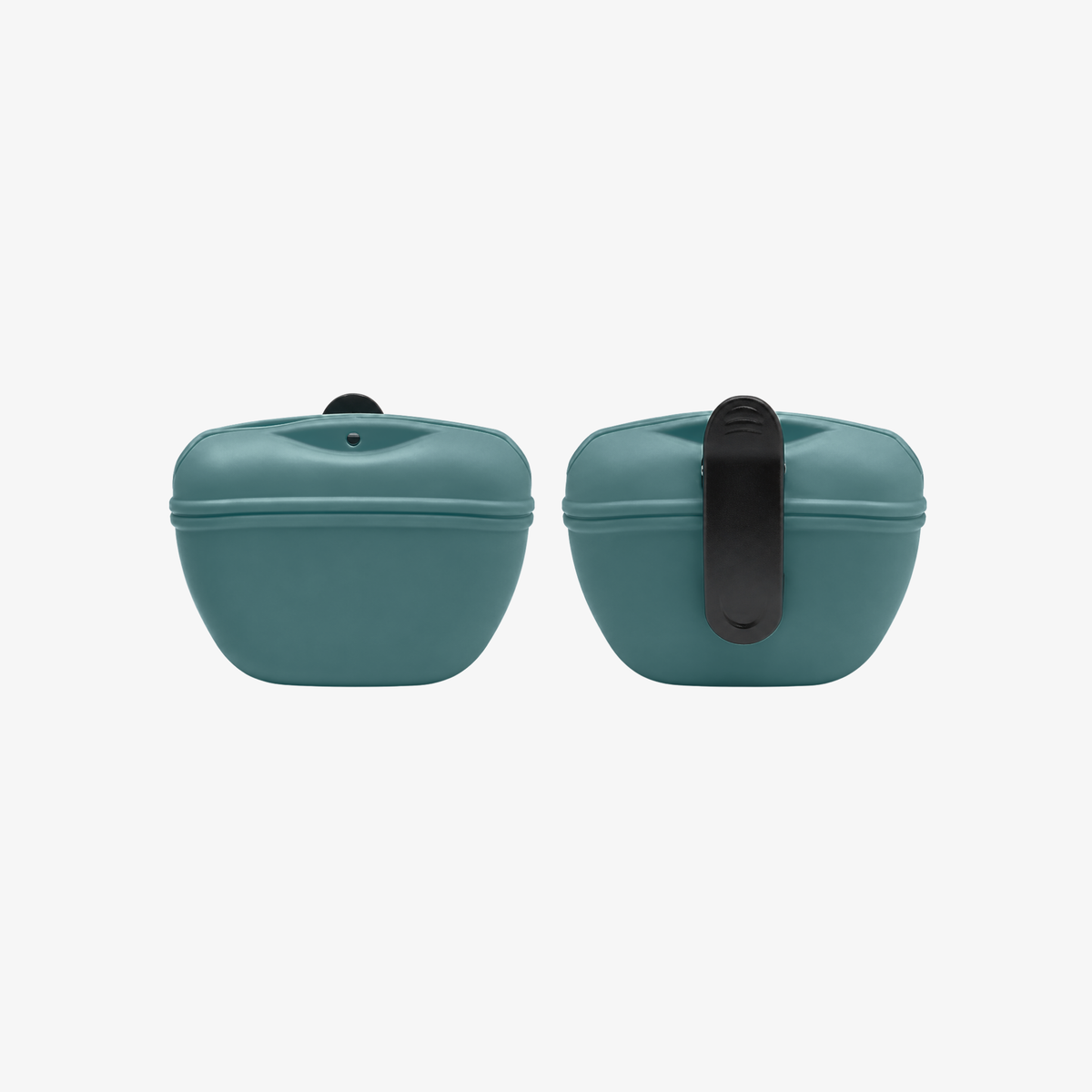 The Palm TreatPod Dog durable plastic dog walking treat pouch in green front and back view