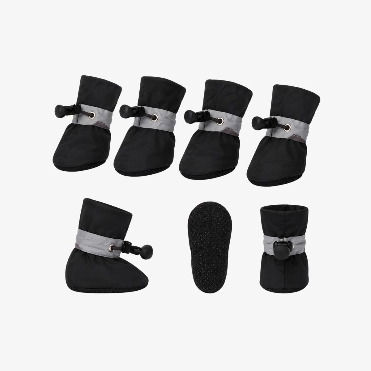 Set of 4 black winter boots for dogs with non-slip sole and drawstring locks by The Palm