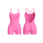The Palm – BareForm™ Studio Romper in Pink. Seamless sculpt one-piece with cross-back straps and flattering ruched detail. Designed to move with your body and highlight your curves with second-skin comfort and bold color.