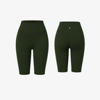 The Palm biker shorts in Olive Green.  High-rise compression fit with smooth, second-skin texture that supports the waist and shapes the silhouette for everyday movement or training.