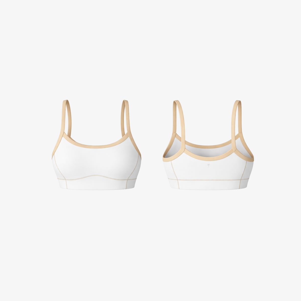 Off-white cloud sports bra top with fine white contrast detailing and shoulder straps.
