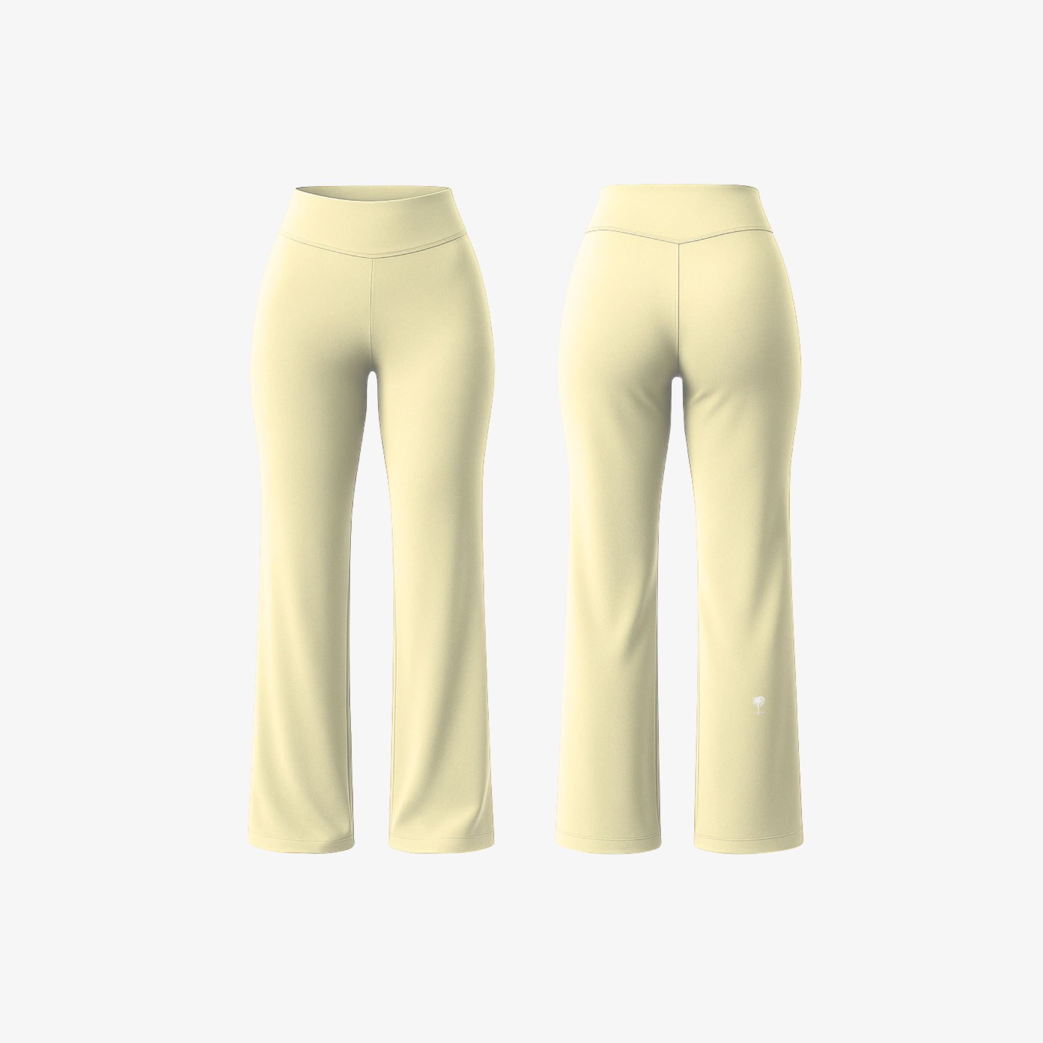 The Palm FlowFit™ Leggings in Butter Cream. High-rise sculpting silhouette in a soft cream tone, crafted from smooth second-skin fabric with a fluid flared finish for effortless movement.