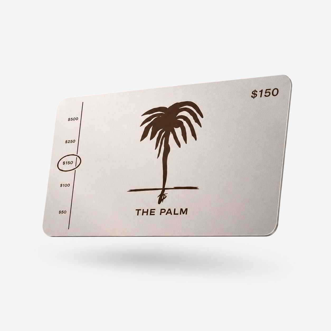 The Palm Gift Card in Canela with the iconic palm logo and refined minimalist design. A premium digital gift card created for effortless gifting and timeless style.