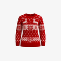 The Palm GraceKnit™ holiday sweater in Deep Red with reindeer and snowflake knit design, soft insulated winter fabric and classic unisex silhouette.