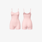 The Palm LunaHug™ Romper in Blush Pink. A seamless sculpting bodysuit with delicate lace trim and soft stretch compression for a smooth, feminine silhouette.