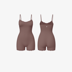 The Palm LunaHug™ Romper in Brown. Seamless sculpting fit with delicate lace trim and lightweight breathable fabric.