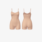 The Palm LunaHug™ Romper in Soft-Beige. Body-hugging seamless romper with soft compression and delicate lace detailing.