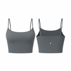 The Palm – PalmSoft™ Crop Top in graphite gray. Minimalist seamless design with thin adjustable straps and a smooth matte finish, offering a second-skin feel and gentle support for everyday wear.