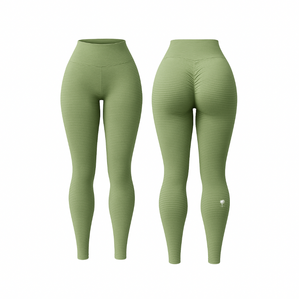 The Palm™ PalmTone™ Curve Leggings in green. Sculpting seamless leggings with scrunch-back detail, front and back view on white background.