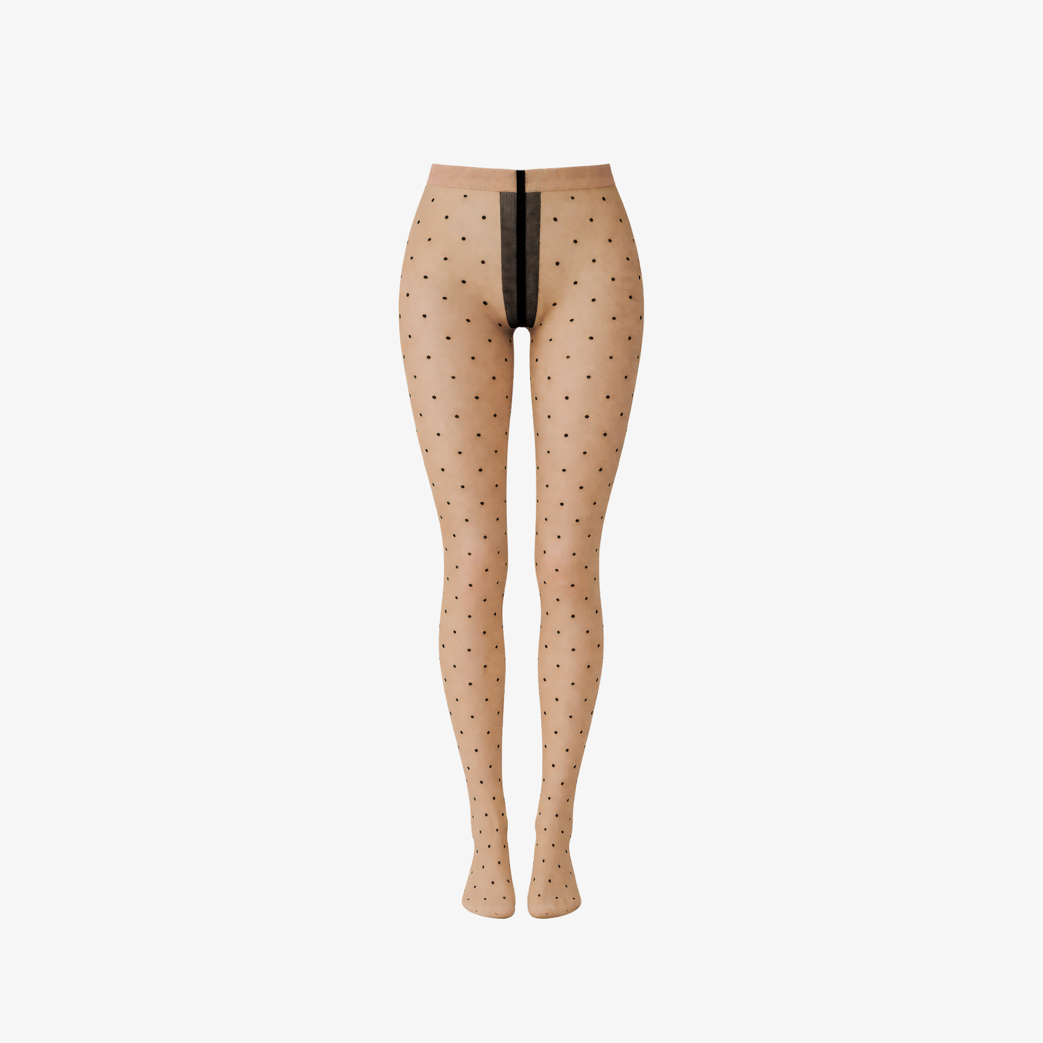 The Palm PolkaSkin™ Tights in Caramel Nude. Delicate sheer tights featuring a timeless polka-dot pattern and a warm nude tone that enhances the natural beauty of the skin. Designed with a lightweight second-skin feel for effortless elegance, comfort, and everyday femininity.