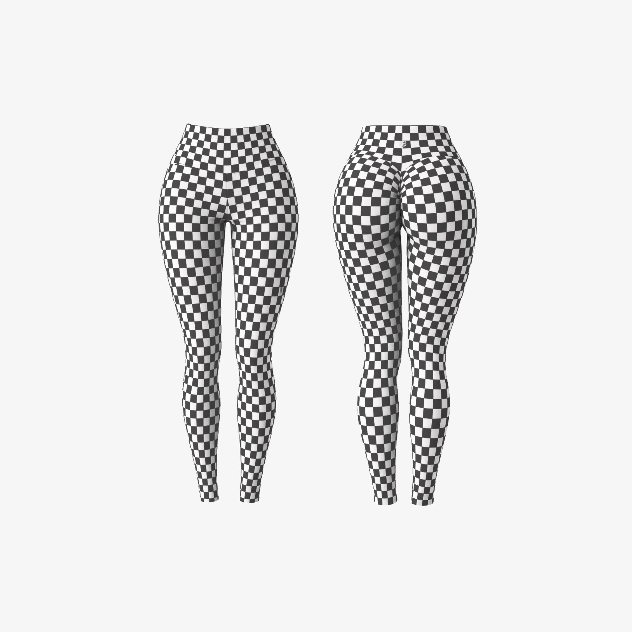 The Palm QuadFit™ Leggings in Checkerboard. Statement high-waist leggings featuring a bold black-and-white checkered pattern, designed to sculpt, smooth, and move with your body.
