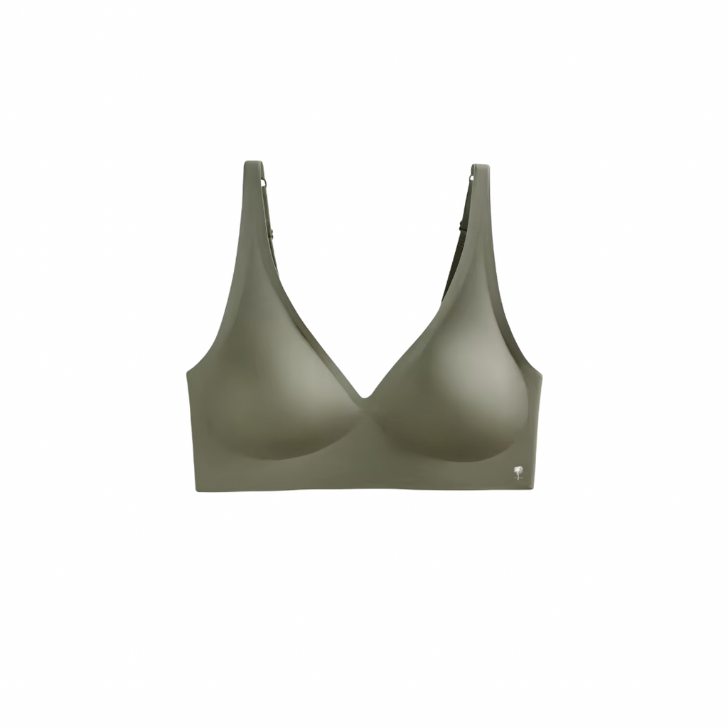 The Palm – SculptEase™ Bra Top in green forest. Seamless wireless bra with sculpting support, breathable spandex-nylon blend, thin adjustable straps, and smooth contour design for everyday comfort and elegance.
