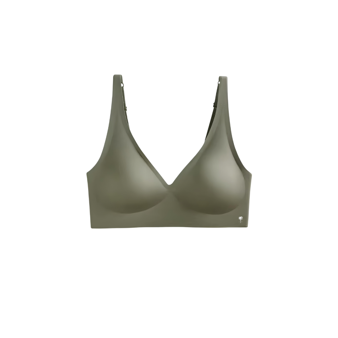 The Palm – SculptEase™ Bra Top in green forest. Seamless wireless bra with sculpting support, breathable spandex-nylon blend, thin adjustable straps, and smooth contour design for everyday comfort and elegance.