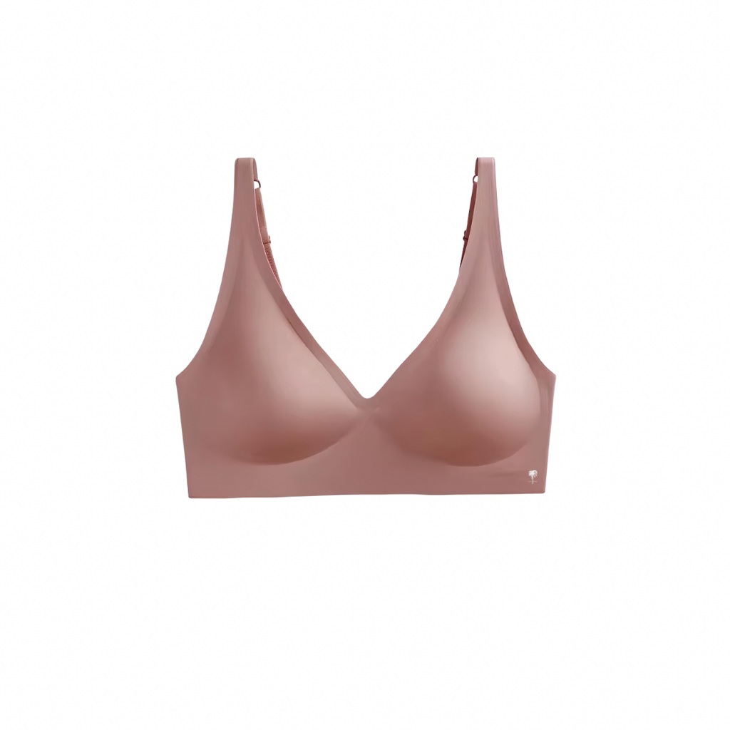 The Palm – SculptEase™ Bra Top in rose gold. Seamless wireless bra top with thin mold cup, adjustable straps and sculpting fit, blending elegance with everyday comfort.