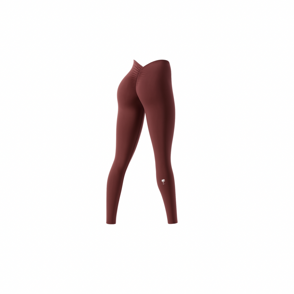 The Palm — Sculpted Leggings in maroon. High-waisted and ultra-soft, with scrunch back detail to enhance your curves. Minimal, seamless, and made to move with you.