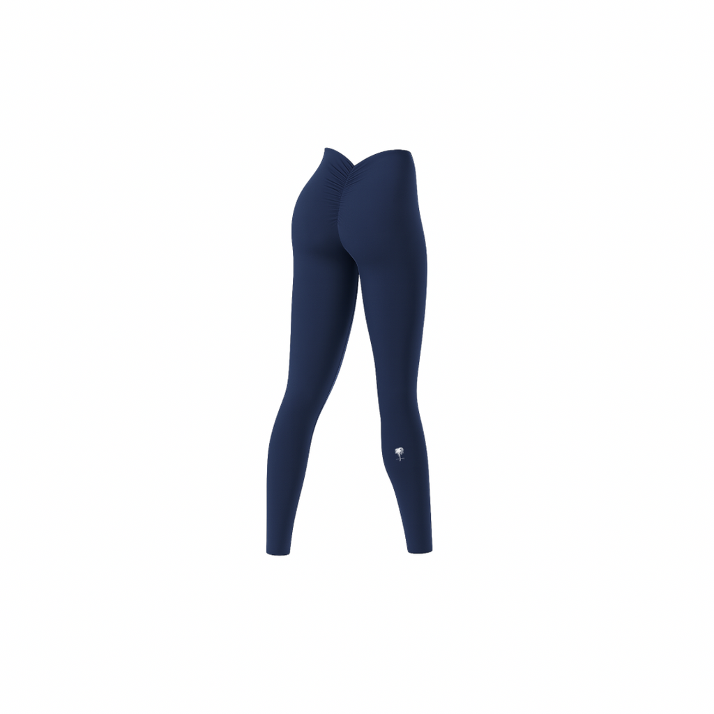 The Palm — Sculpted Leggings in navy. High-rise, second-skin fit with scrunch detail and sculpting seam to enhance your curves. Soft, seamless, and made to move.