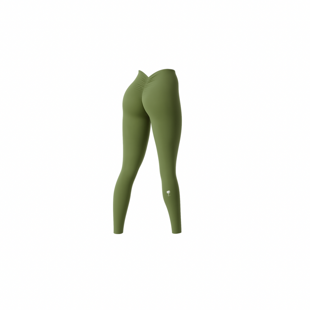 The Palm — Sculpted Leggings in olive green. Seamless, curve-hugging fit with signature scrunch back detail. Fresh, sculpted, and made to move.
