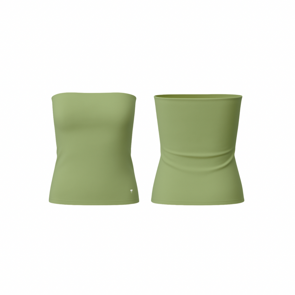 The Palm – SculptFit™ Tube in green forest . Seamless, ribbed strapless tube top with a sculpting second-skin fit, offering breathable stretch, smooth compression, and effortless styling from studio to street.