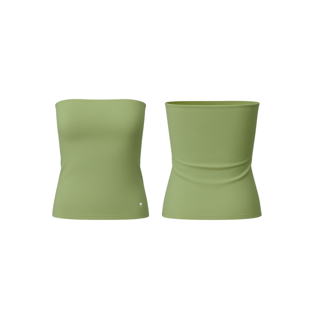 The Palm – SculptFit™ Tube in green forest . Seamless, ribbed strapless tube top with a sculpting second-skin fit, offering breathable stretch, smooth compression, and effortless styling from studio to street.