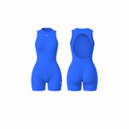 The Palm – SculptFX™ Backless in electric blue. Sleek sleeveless romper with sculpted seam detailing, high round neckline and open back cut-out, designed for sleek shaping and all-day movement.