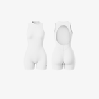 The Palm SculptFX™ Backless in White. A clean, sculpting open-back one-piece crafted in smooth, second-skin compression fabric for a refined and minimal silhouette.