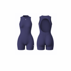 The Palm – SculptFX™ Backless in deep purple. Sleek sleeveless romper with sculpted seam detailing, high round neckline and open back cut-out, designed for sleek shaping and all-day movement.