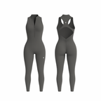 The Palm — SecondSkin Flow Duo in gray. Sculpting one-piece with a breathable open-back design and four-way stretch fabric. Seamless, soft, and moves with you like a second skin. Made for flow, movement, and confidence.